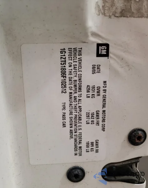 2006 Chevrolet Malibu Lt из США, поврежденный, VIN 1G1ZT51806F102512